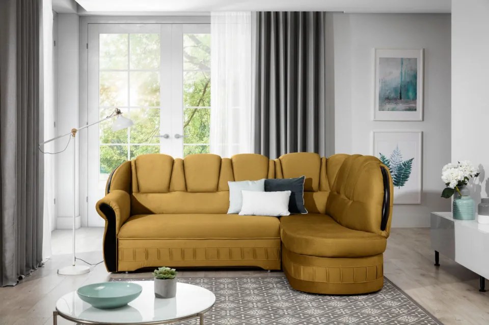 Coltar tapitat, extensibil, 243x105x180 cm, Lord R01, Eltap (Culoare: Mustar / Nube 45)