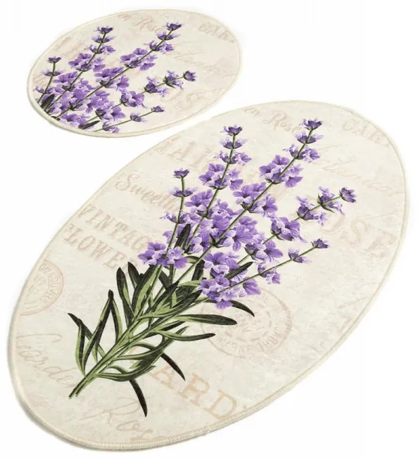 Set 2 Covorase de Baie Lavender DJT, Crem / Violet