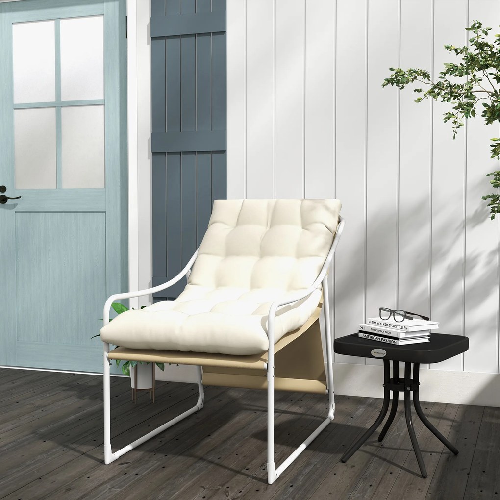 Outsunny Fotoliu de grădină fauteuil de exterior cu pernă cadru din oțel pentru balcon, terasă, grădină bej | Aosom Romania