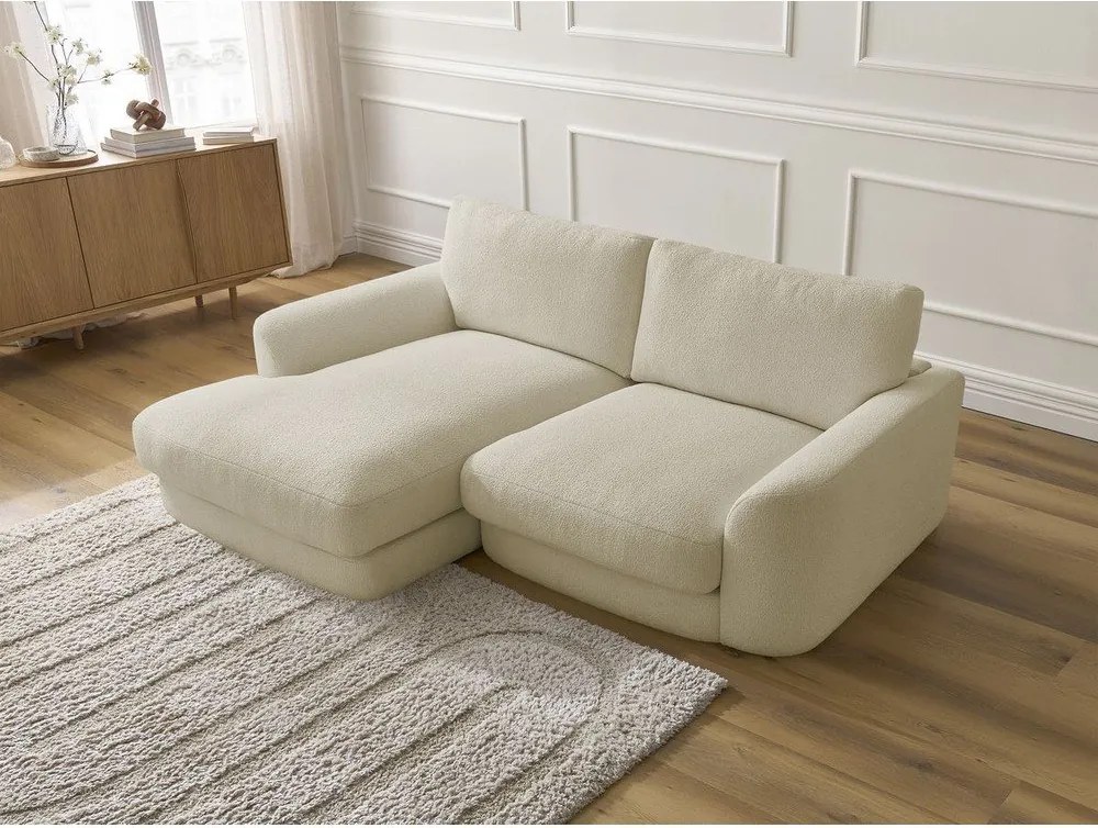 Colțar bej cu tapițerie din țesătură bouclé (cu colț pe partea stângă/cu șezlong) Leonore – Bobochic Paris