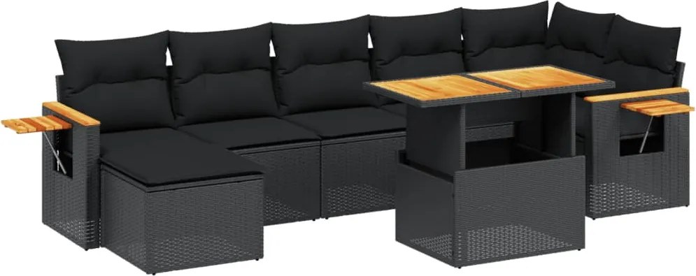 vidaXL Set mobilier de grădină cu perne, 8 piese, negru, poliratan