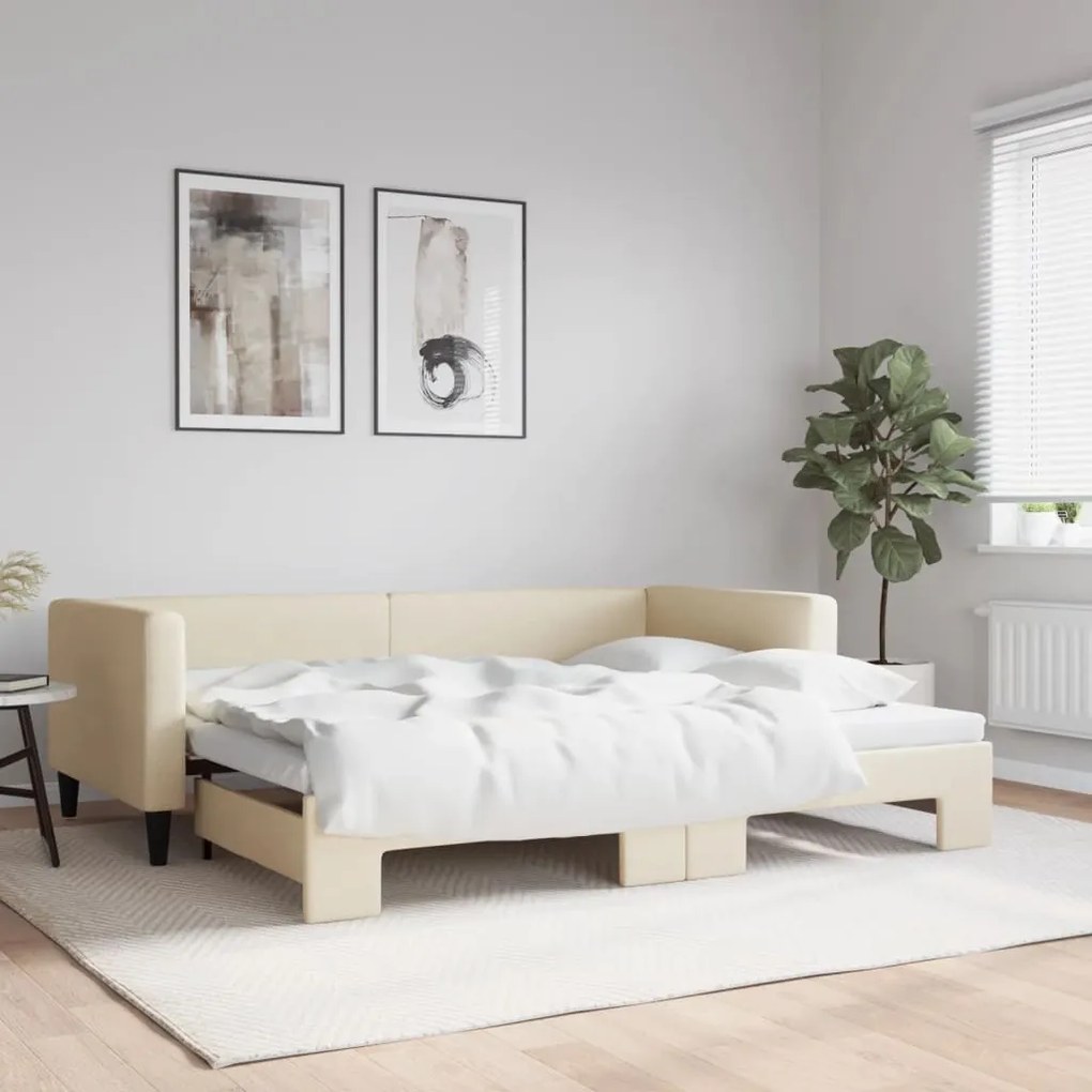 3196582 vidaXL Pat de zi cu extensie, crem, 90x200 cm, textil