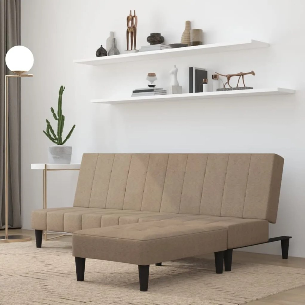 3121283 vidaXL Canapea extensibilă cu 2 locuri cu taburet, taupe, microfibră