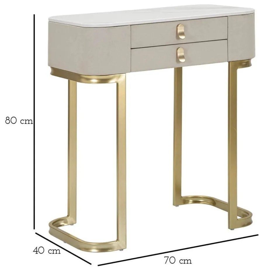 Masă consolă bej/aurie cu blat cu aspect de marmură 40x70 cm Beauty – Mauro Ferretti