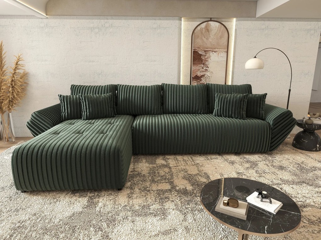 Colțar extensibil dumonde cu ladă de depozitare si sezut confortabil din spuma high-density, Berlin XL Ambience Green 350x185 cm