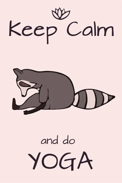 Ilustrație Hand drawn yoga raccoon with lettering, Daria Khivrenko