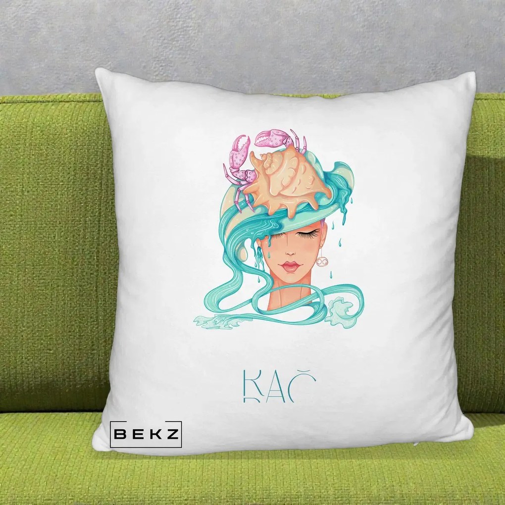 Perna Personalizata Zodie Rac, 40x40 cm, Alb Pufos, Husa Detasabila, Perna Inclusa, BEKZ®
