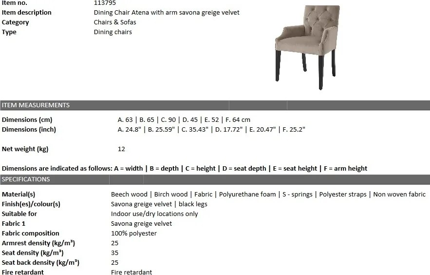 Scaun cu brate design elegant LUX Atena, catifea gri 113795 HZ