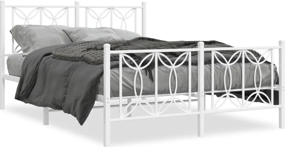 vidaXL Cadru de pat metalic cu tăblie de cap/picioare, alb, 140x190 cm