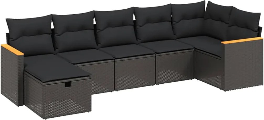 vidaXL Set canapele de grădină cu perne, 7 piese, negru, poliratan