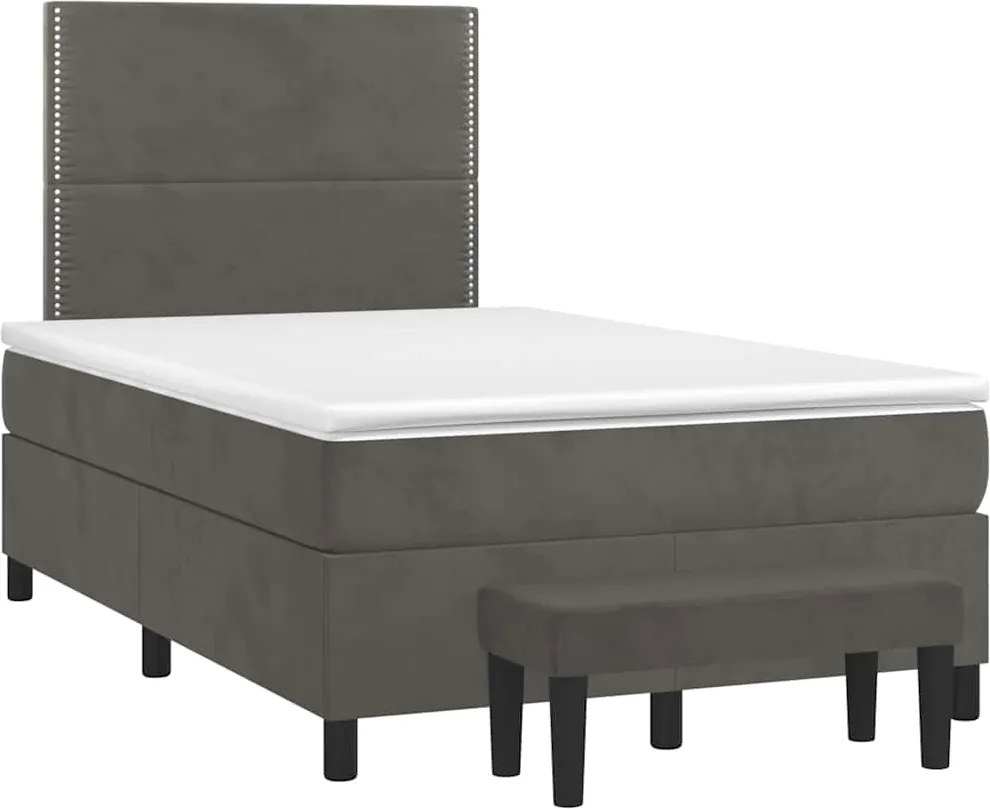 vidaXL Pat box spring cu saltea, gri închis, 120x190 cm, catifea