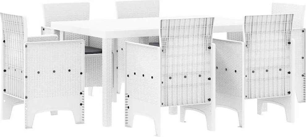 vidaXL Set de masă pentru grădină 7 pcs Alb Ratan Polt