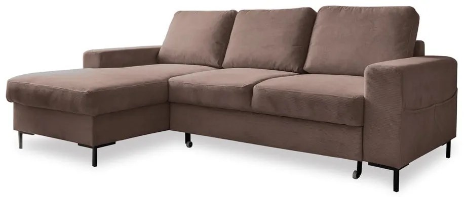 Colțar maro extensibil cu tapițerie din catifea reiată (cu colț pe partea stângă ) Lofty Lilly – Miuform