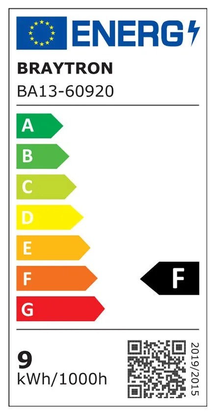Bec LED 9W(60W) Braytron, A60, E27, dimabil, lumina rece (6500 K), clasa energetica F