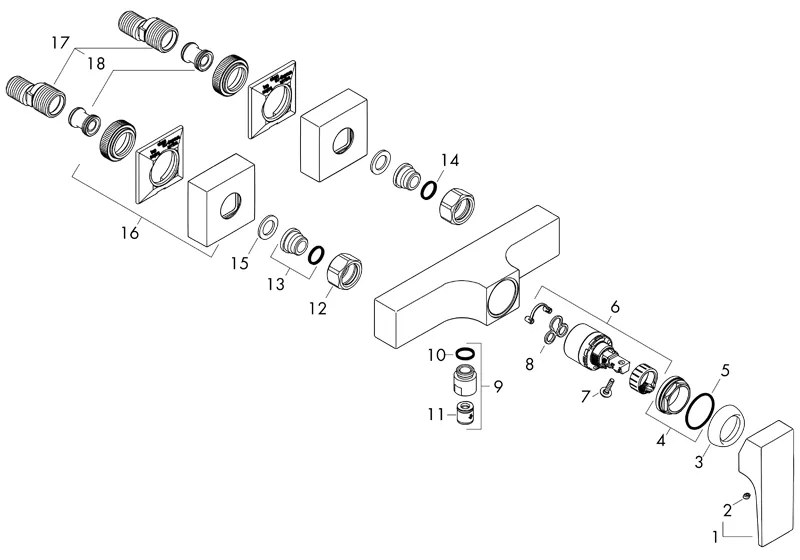 Baterie dus cu montaj pe perete, Hansgrohe, Metropol, crom