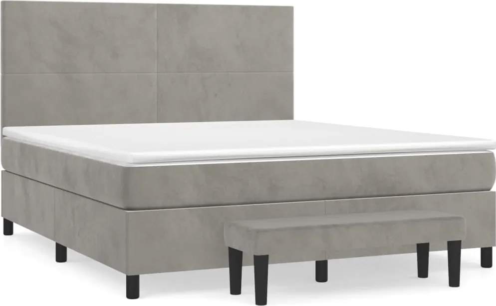 vidaXL Pat box spring cu saltea, gri deschis, 160x200 cm, catifea
