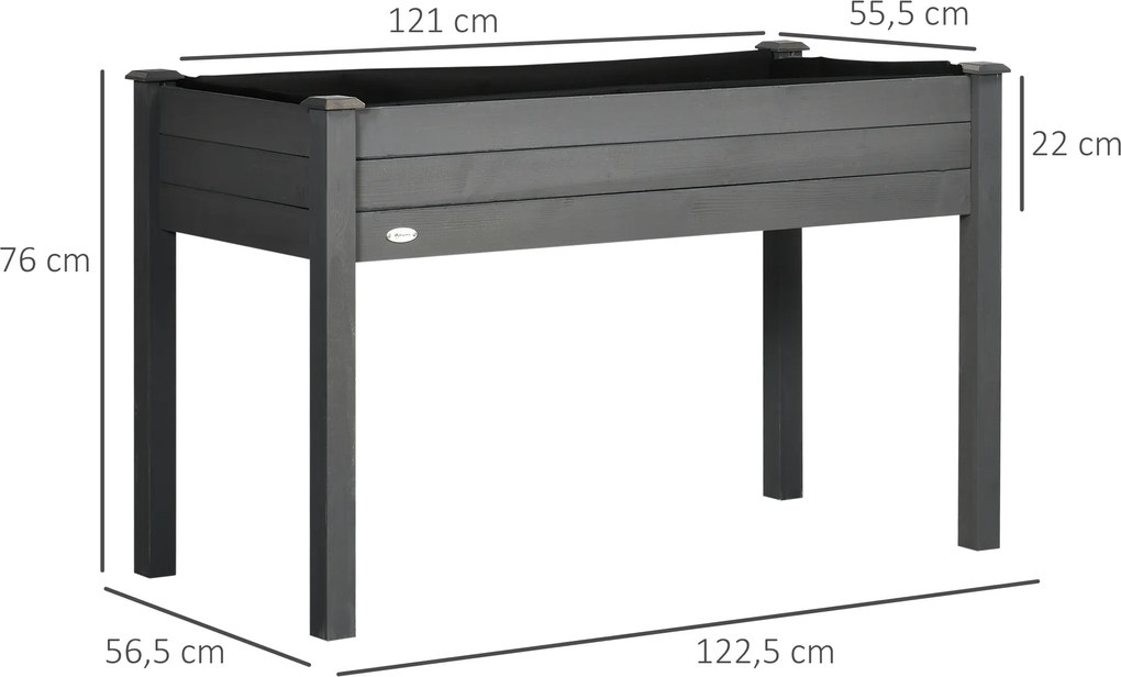 Outsunny Jardinieră pe picioare potager dim. 123L x 57l x 76H cm Inserții de irigare + pânză de drenaj Lemn masiv de brad | Aosom Romania