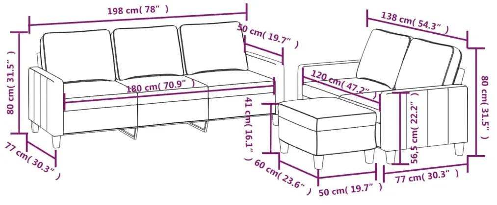 Set de canapea cu perne, 3 piese, gri taupe, material textil Gri taupe, Cu suport de picioare