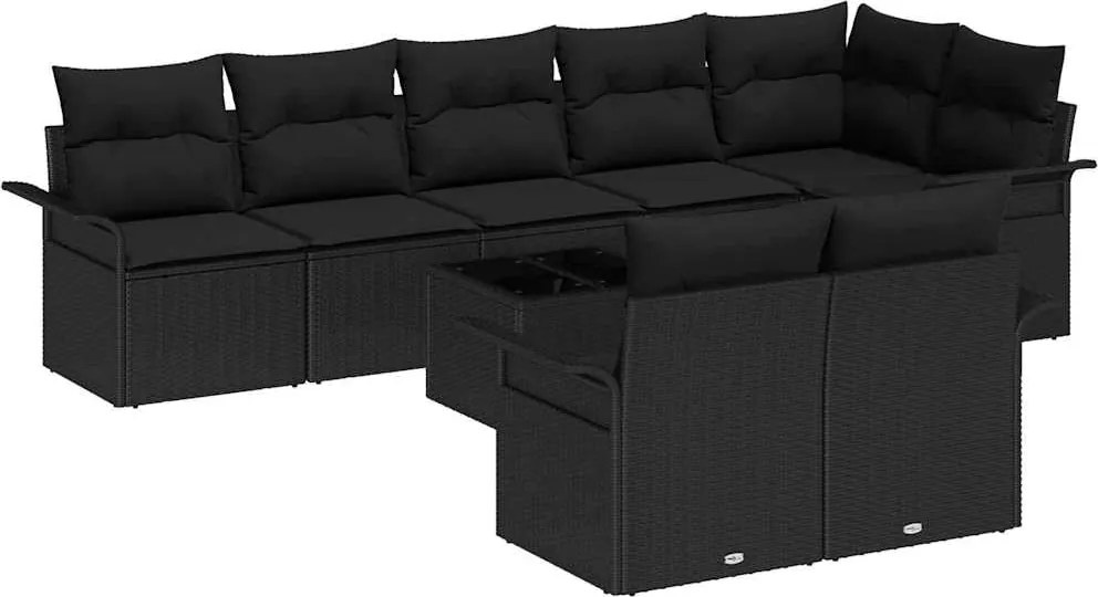 vidaXL Set de canapele pentru grădină cu pernă 9 pcs Negru Rattan poli