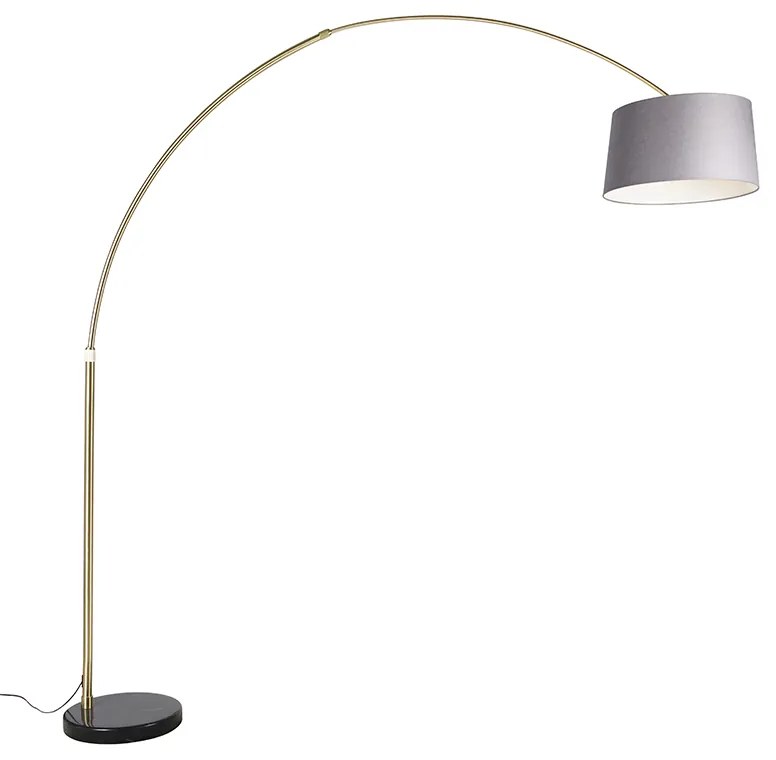 Lampă cu arc din alamă cu marmură și abajur din stofă gri 45 cm - XXL