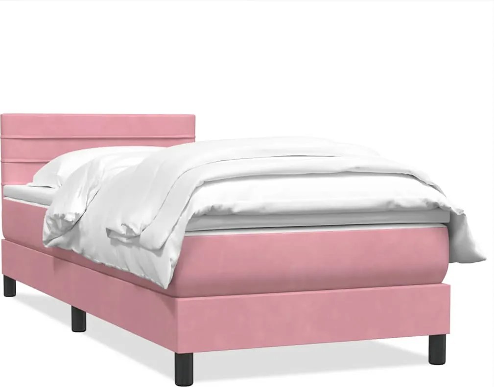 vidaXL Pat box spring cu saltea, roz, 100x220 cm, catifea