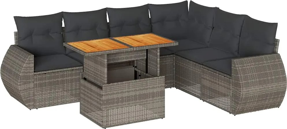 vidaXL Set canapele de grădină, 7 piese, cu perne, gri, poliratan