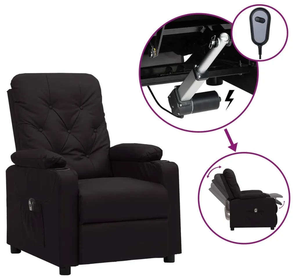 vidaXL Fotoliu rabatabil electric, negru, piele ecologică