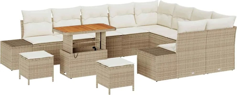 vidaXL Set de canapele pentru grădină cu pernă 12 pcs Bej Rattan poli