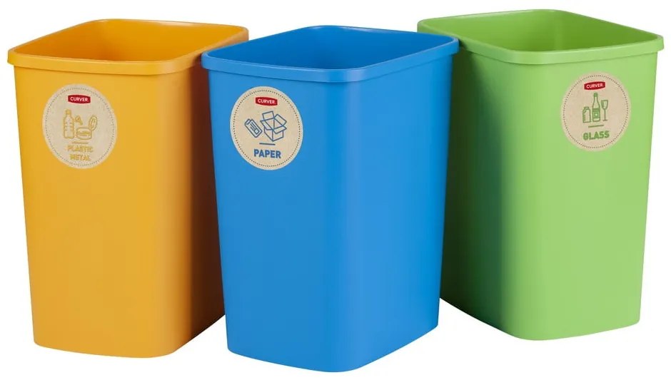 Set 3 coșuri de gunoi pentru sortarea deșeurilor Curver ECO, 25 l