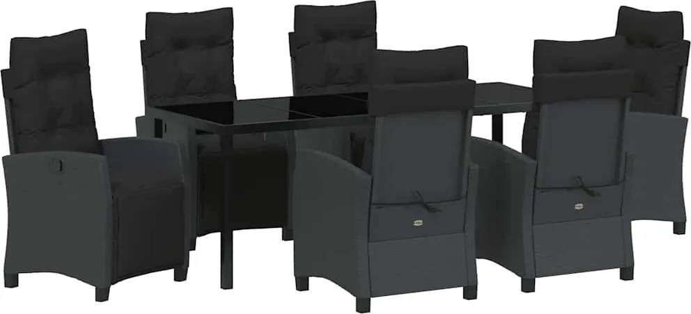 vidaXL Set de masă pentru grădină cu pernă 7 pcs Negru poliratan