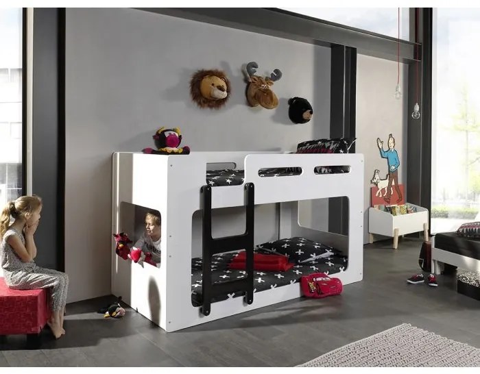 Pat suprapus Luca 90x200 cm alb cu detalii negre – Vipack