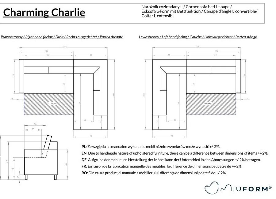 Colțar gri închis extensibil (cu colț pe partea stângă ) Charming Charlie – Miuform