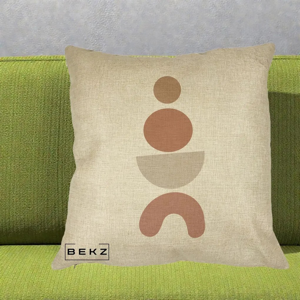 Perna Decorativa Geometric Boho Cercuri si Arc, 40x40 cm, Crem, Husa Detasabila, Perna Inclusa, BEKZ®
