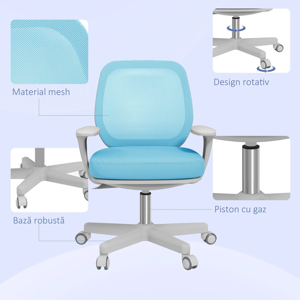 Vinsetto Scaun Birou Ergonomic cu Înălțime Reglabilă, Scaun Rotativ și Respirabil cu Înclinare, 55x48x82.5-94.5 cm, Albastru | Aosom Romania