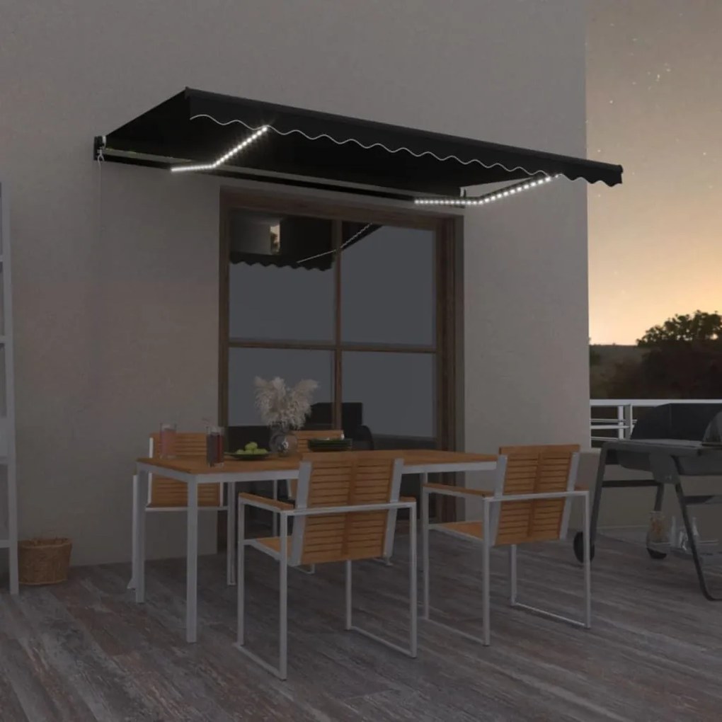 vidaXL Copertină retractabilă manual LED, antracit, 400x350 cm