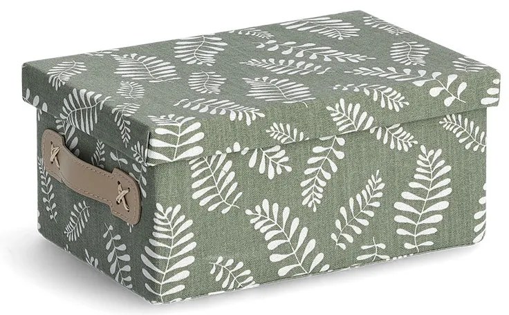 Cutie depozitare cu capac, bumbac, motiv frunze