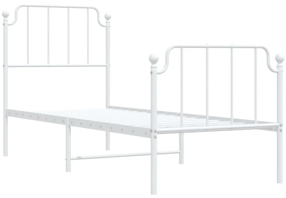 Cadru de pat metalic cu tablie de cap/picioare alb, 75x190 cm