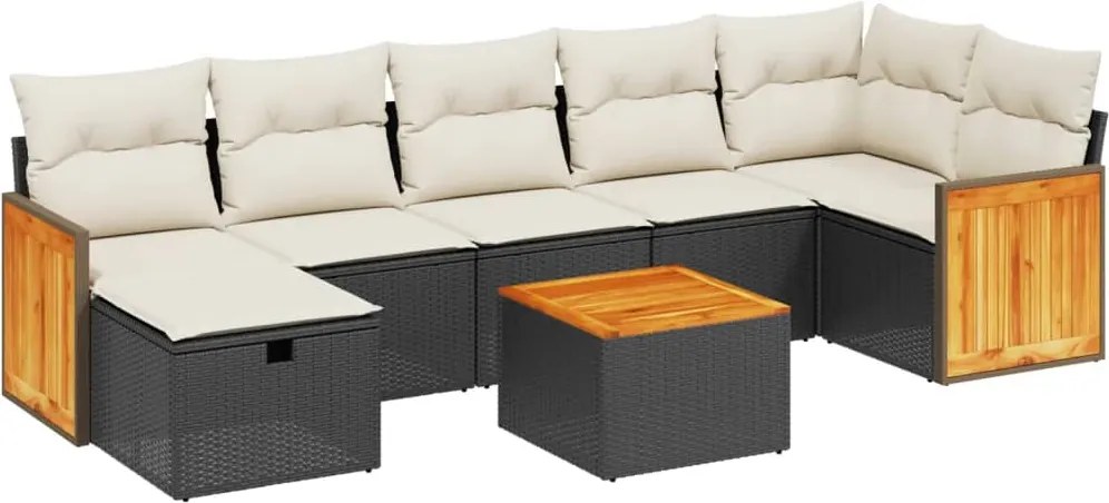 vidaXL Set mobilier de grădină cu perne, 8 piese, negru, poliratan