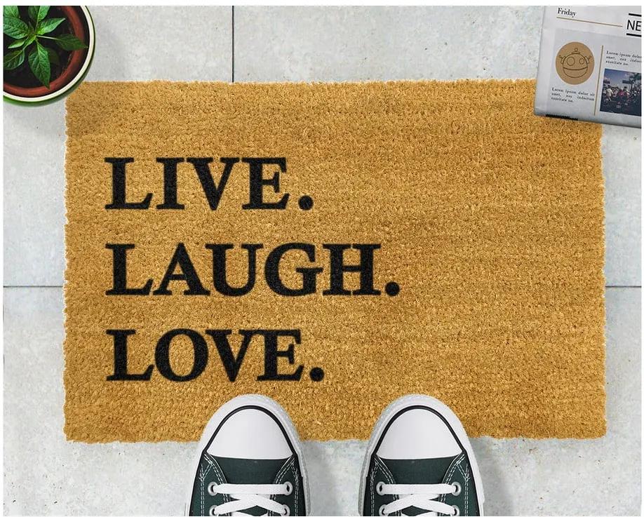 Covoraș intrare din fibre de cocos Artsy Doormats Live Laugh Love, 40 x 60 cm