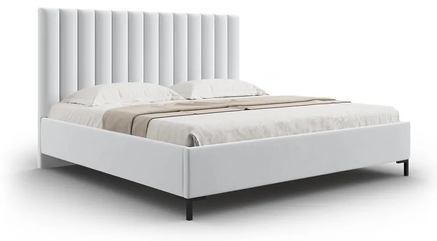 Pat matrimonial gri deschis tapițat cu spațiu de depozitare și somieră 180x200 cm Casey – Mazzini Beds