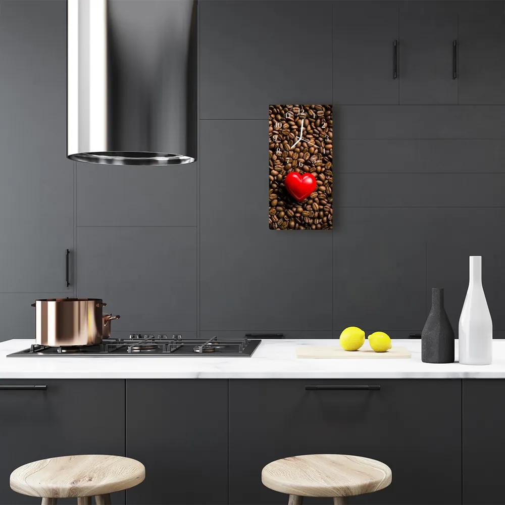 Ceas de perete din sticla vertical Culoare bucătărie bob de cafea inima