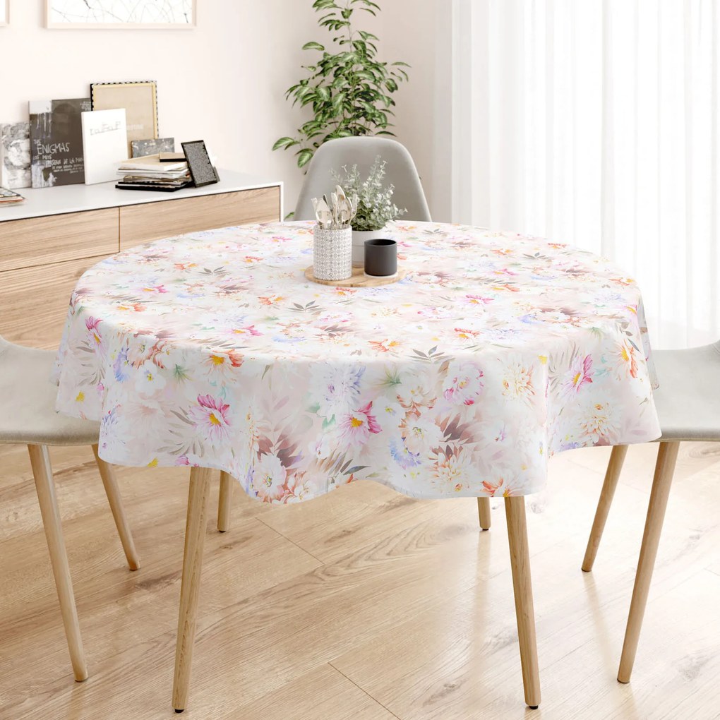 Goldea față de masă 100% bumbac deluxe - flori sălbatice - rotundă Ø 210 cm