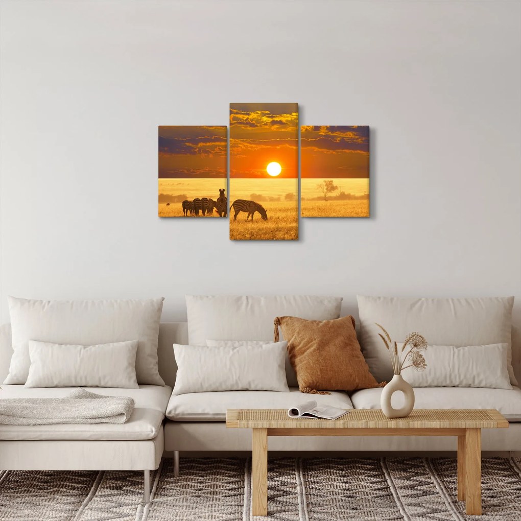 Tablou - Zebre cu apus de soare (90x60 cm)