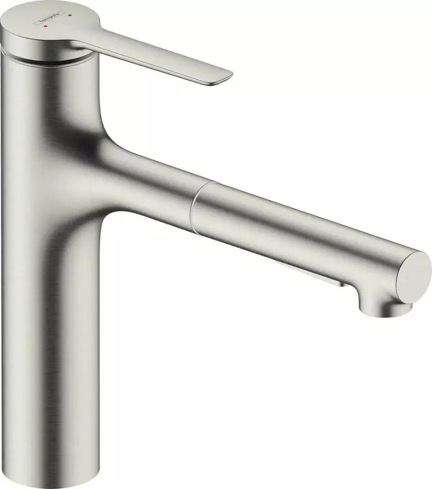 Baterie bucatarie cu dus extractibil Hansgrohe Zesis M33 160 cu pulverizator metalic 2 jeturi finisaj otel inoxidabil