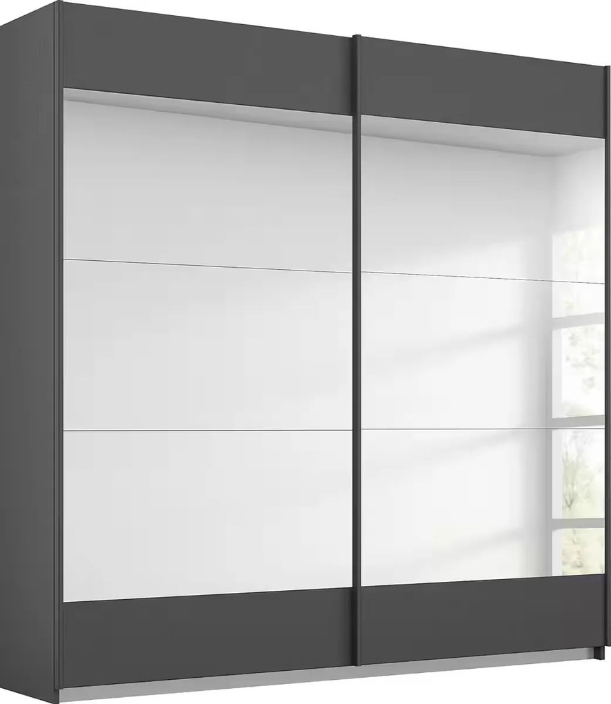 Dressing 181 cm lungime, 2 uși glisante, cu oglindă, culoare gri antracit, 210 cm înălțime