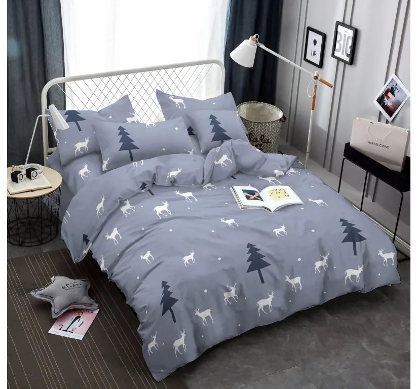 Lenjerie de pat din microfibra gri, DEER AND TREE Dimensiune lenjerie de pat: 70 x 90 cm | 140 x 200 cm