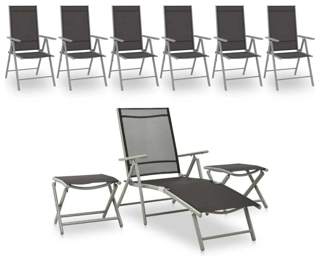 vidaXL Set mobilier de grădină, 9 piese, negru și argintiu