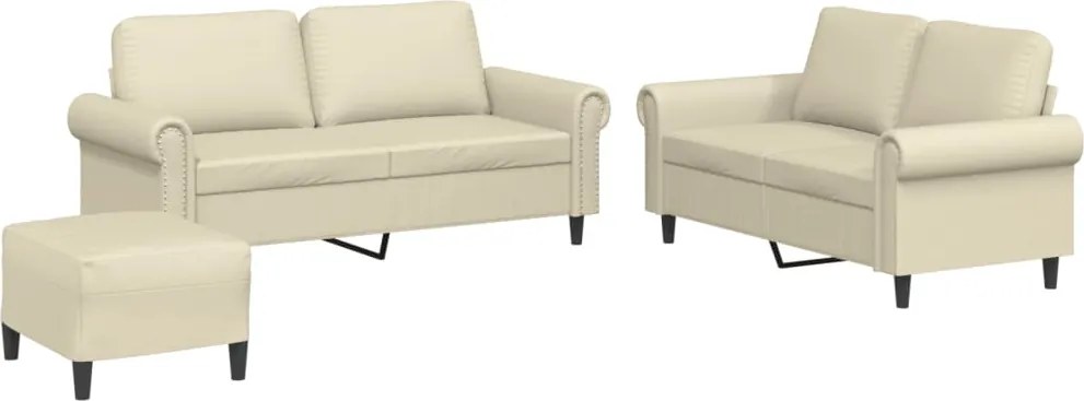 vidaXL Set de canapele cu perne, 3 piese, crem, piele ecologică