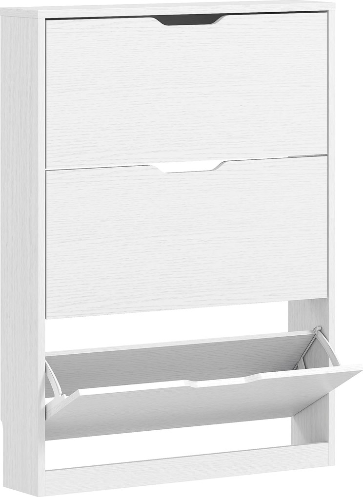 HOMCOM Dulap Subțire cu 3 Uși Rabatabile, pentru 12 Perechi de Pantofi, 80x17x108 cm, Alb | Aosom Romania