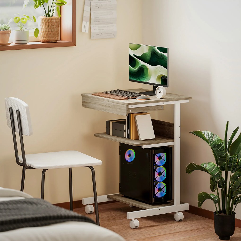 HOMCOM Birou PC cu Sertar Glisant și 2 Rafturi Deschise Alb și Stejar | Aosom Romania